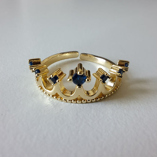 18k gold plated brass open ring,crown design, embedded with AAA+ zircons