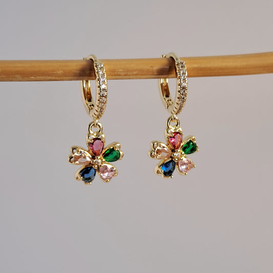 18k gold plated brass earrings,with colour AAA+zircons,length 27mm
