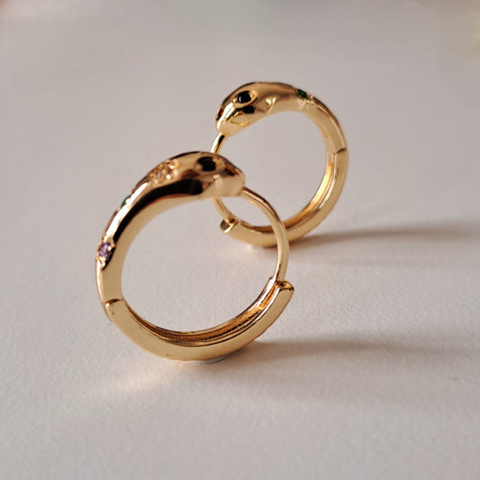18K gold-plated copper earrings with mini zircon stones, Snake design,22mm*20mm