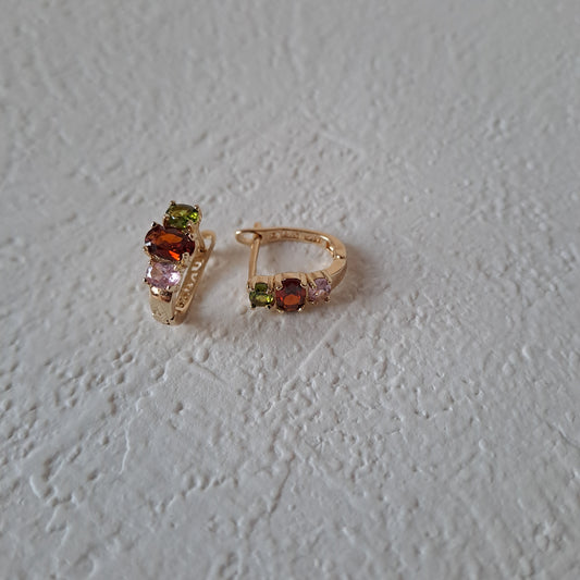 Gold-Plated Earring,embedded with colourful zircons