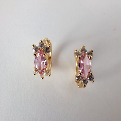 18K gold-plated copper hoops with pink zircon stones,diameter 16mm