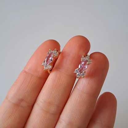 18K gold-plated copper hoops with pink zircon stones,diameter 16mm