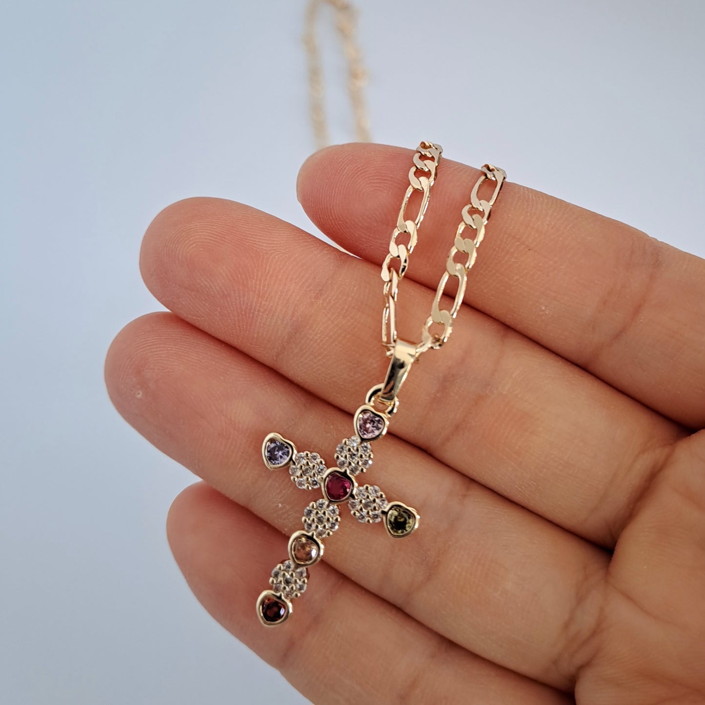 18k gola plated necklace with AAA+ zircons,length 50cm ,cross design