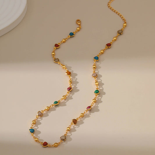 Colorful Enamel Heart Necklace | 18K Gold-Plated | Adjustable