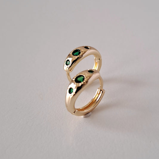 18K gold-plated copper earrings with green zircon stones