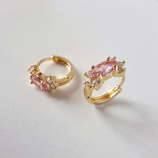 18K gold-plated copper hoops with pink zircon stones,diameter 16mm