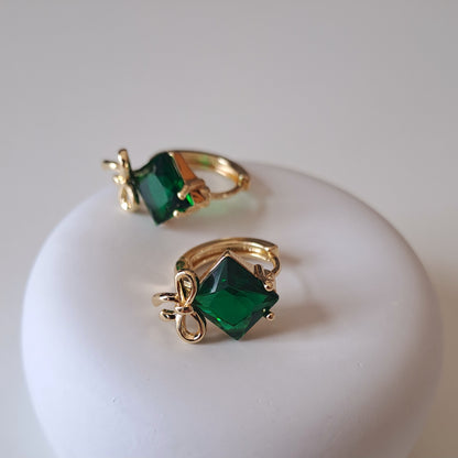 18K gold-plated copper earrings with green zircon stones