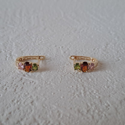 Gold-Plated Earring,embedded with colourful zircons