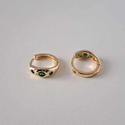 18K gold-plated copper earrings with green zircon stones