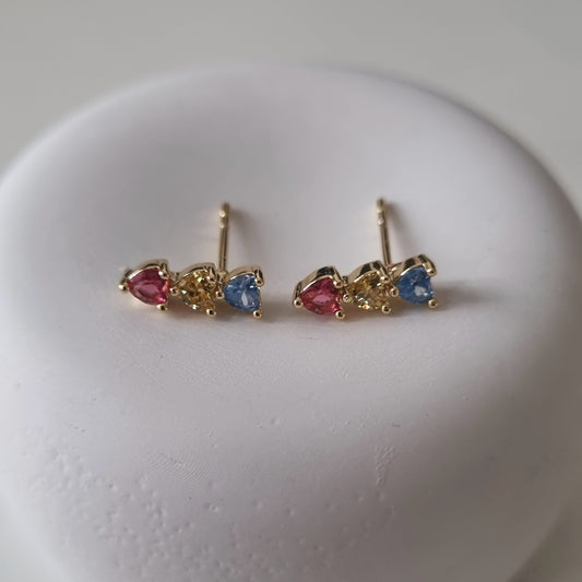 Ohrrstecker mit bunten Zirkonia, besetzt mit Saphiren