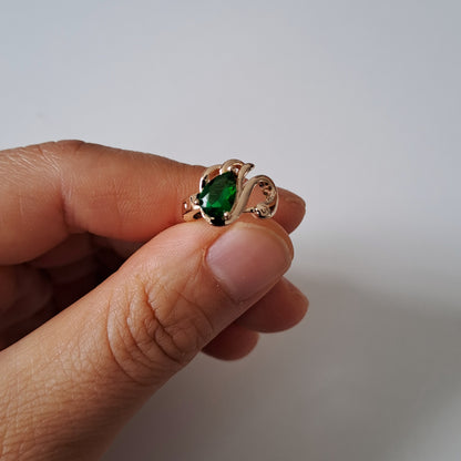18K gold-plated copper earrings with green zircon stones, Swan design,15mm*20mm