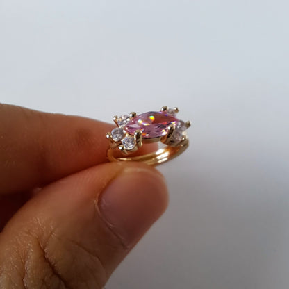 18K gold-plated copper hoops with pink zircon stones,diameter 16mm