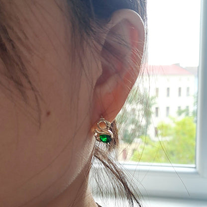 18K gold-plated copper earrings with green zircon stones, Swan design,15mm*20mm