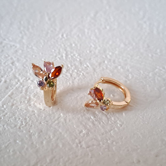 Vintage butterfly earrings, Gold-Plated Earring,embedded with colourful zircons