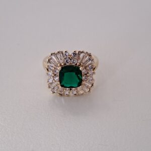 green zircon flower open ring | gold plated adjustable copy