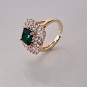 green zircon flower open ring | gold plated adjustable copy