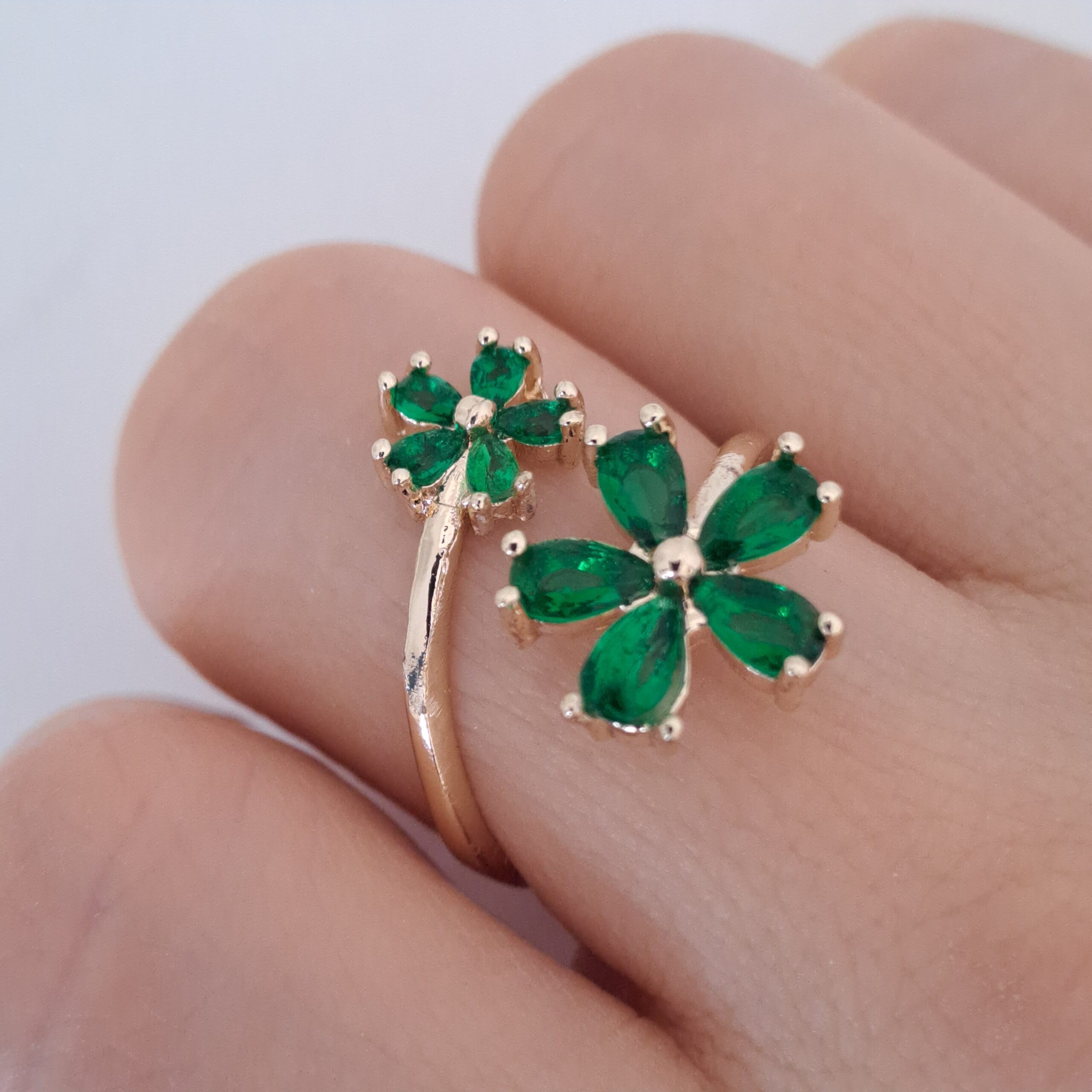 2026/01/1000043069-scaled.jpg green zircon flower open ring | gold plated adjustable