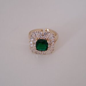 green zircon flower open ring | gold plated adjustable copy