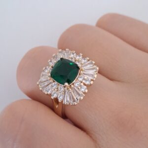 green zircon flower open ring | gold plated adjustable copy