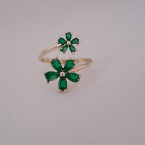 green zircon flower open ring | gold plated adjustable