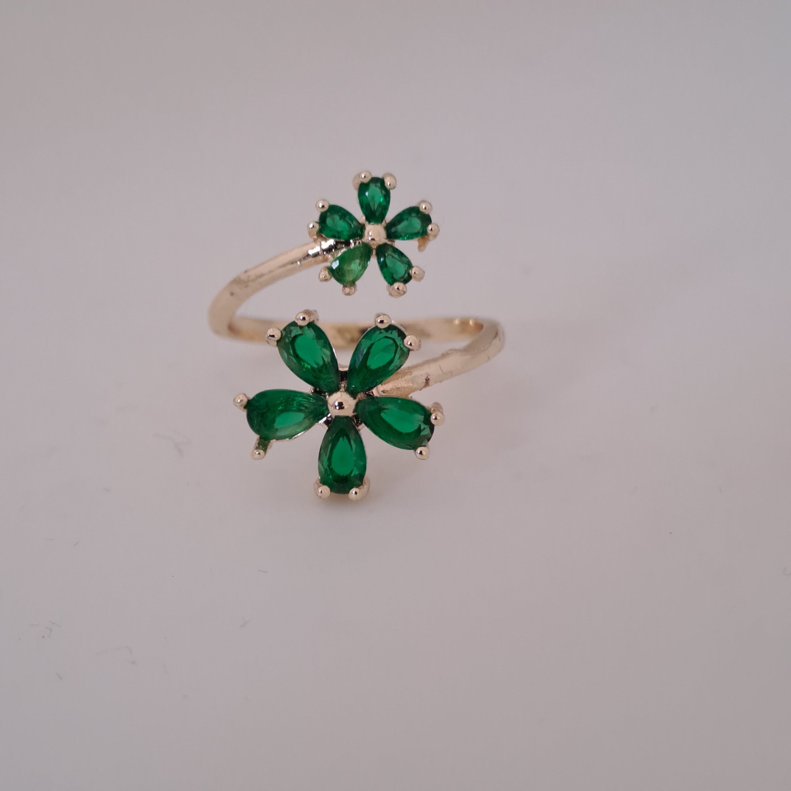 2026/01/1000043132-scaled.jpg green zircon flower open ring | gold plated adjustable