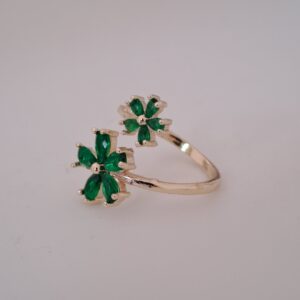 green zircon flower open ring | gold plated adjustable
