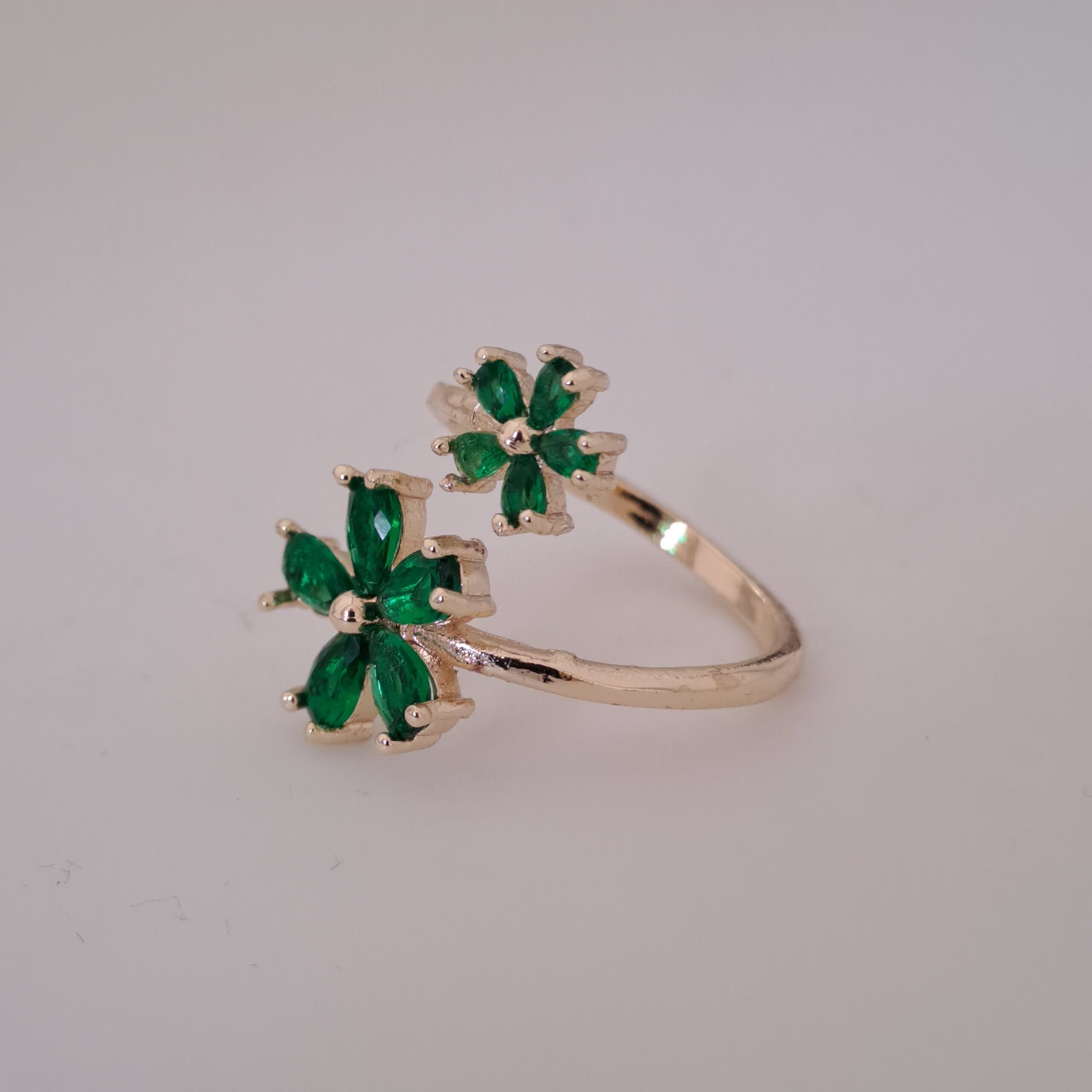2026/01/1000043133-scaled.jpg green zircon flower open ring | gold plated adjustable
