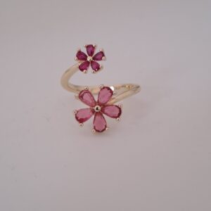 pink zircon flower open ring | gold plated adjustable