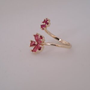 pink zircon flower open ring | gold plated adjustable