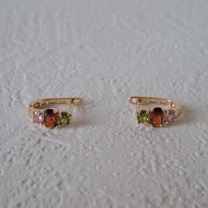 shiny gold plated copper hoop earrings with colorful zircon inlay