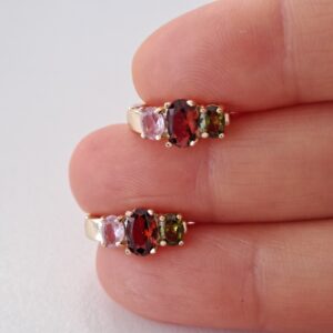 shiny gold plated copper hoop earrings with colorful zircon inlay