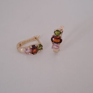 shiny gold plated copper hoop earrings with colorful zircon inlay