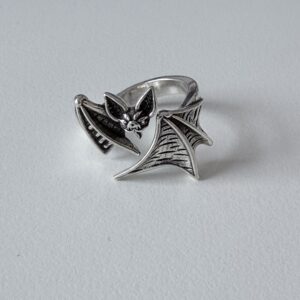 vintage silver plated bat open ring, men’s ring, adjustable, waterproof, non fading