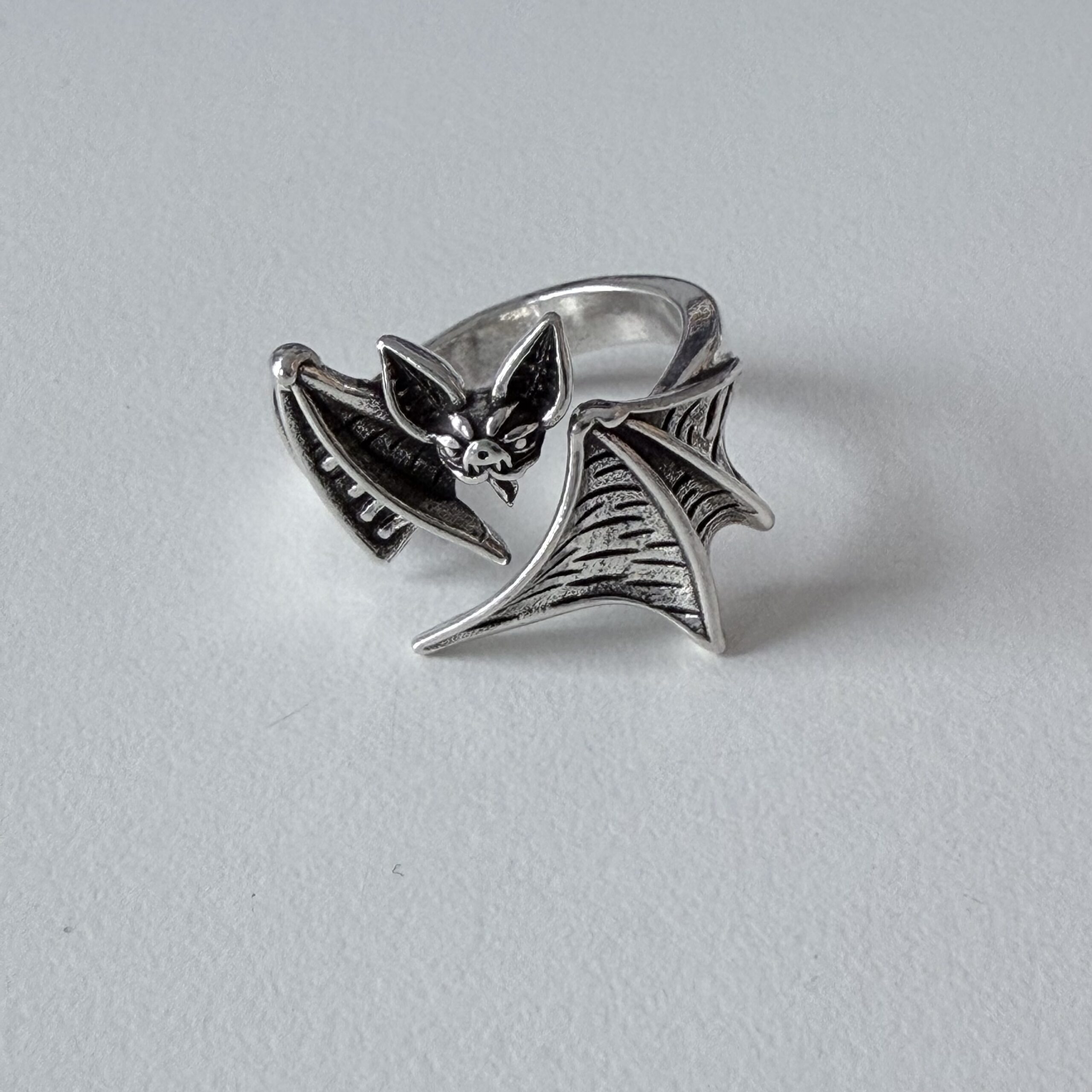 img_0647 vintage silver plated bat open ring, men’s ring, adjustable, waterproof, non fading