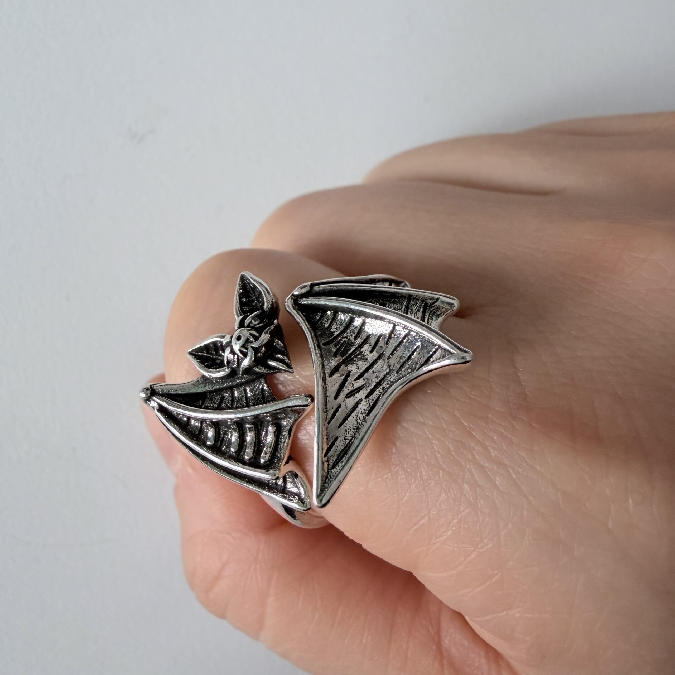 img_0682 vintage silver plated bat open ring, men’s ring, adjustable, waterproof, non fading
