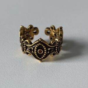 vintage open ring, brass ring embedded with ruby