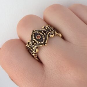 vintage open ring, brass ring embedded with ruby