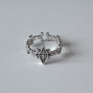 vintage adjustable ring, flower design,silver plated white copper, waterproof & non fading female ring