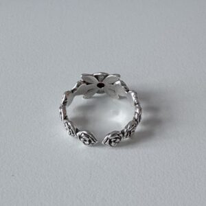 vintage adjustable ring, flower design,silver plated white copper, waterproof & non fading female ring